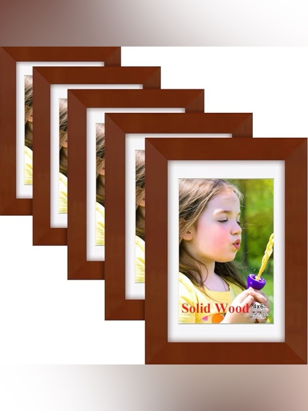 Set of 5 4x6in Brown Solid Wood Picture Frames NEW